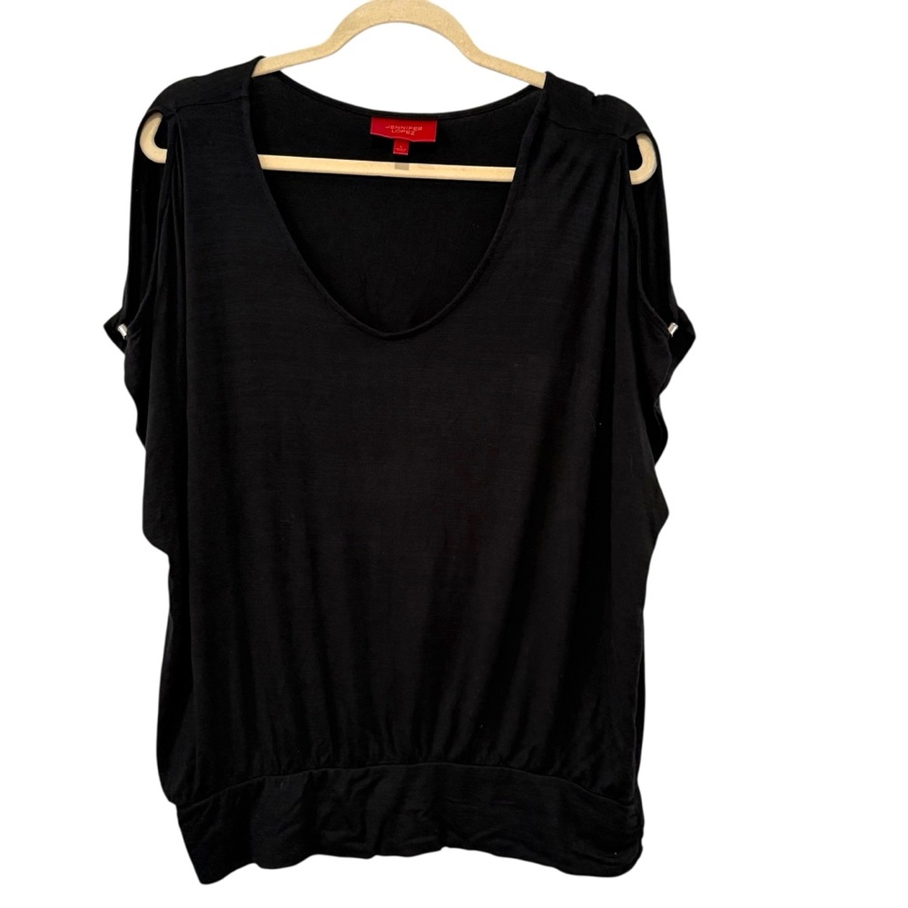 Jennifer Lopez Large Cold Shoulder Black Blouse Lightweight Relaxed Fit Top